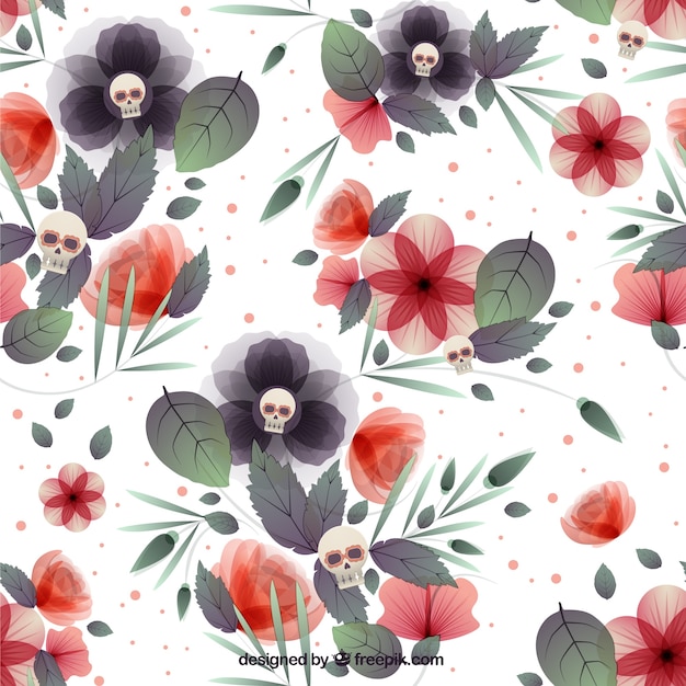 Vettore gratuito floral background con teschi