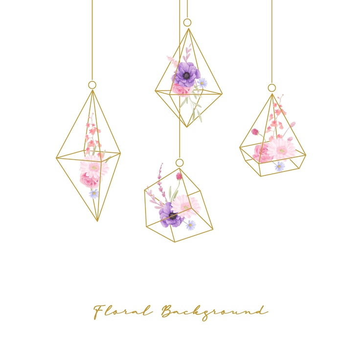 Free Vector floral background with  watercolor rose, anemone and gerbera flowers in terrarium