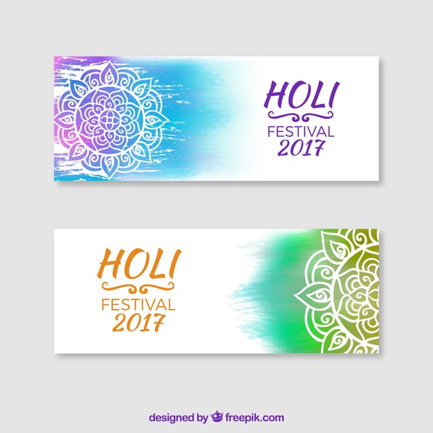 Цветочные баннеры с красочными деталями для фестиваля Холи