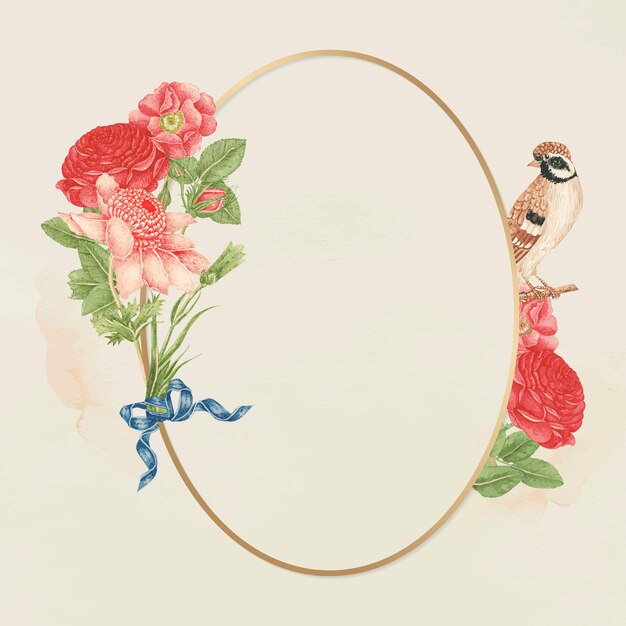 Floral bird gold frame, remixed from the 18th-century artworks from the Smithsonian archive.