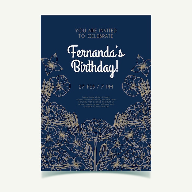 Floral birthday card invitation template