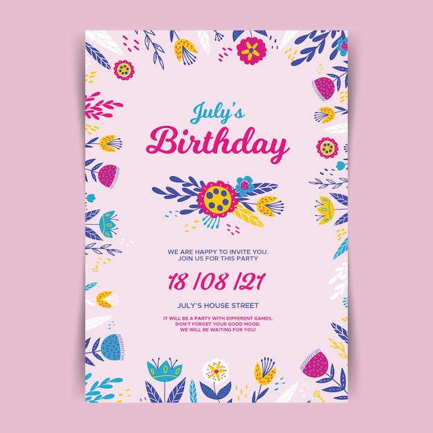 Free vector floral birthday card invitation template