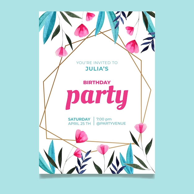 Floral birthday card template concept