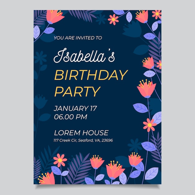 Free vector floral birthday card template style