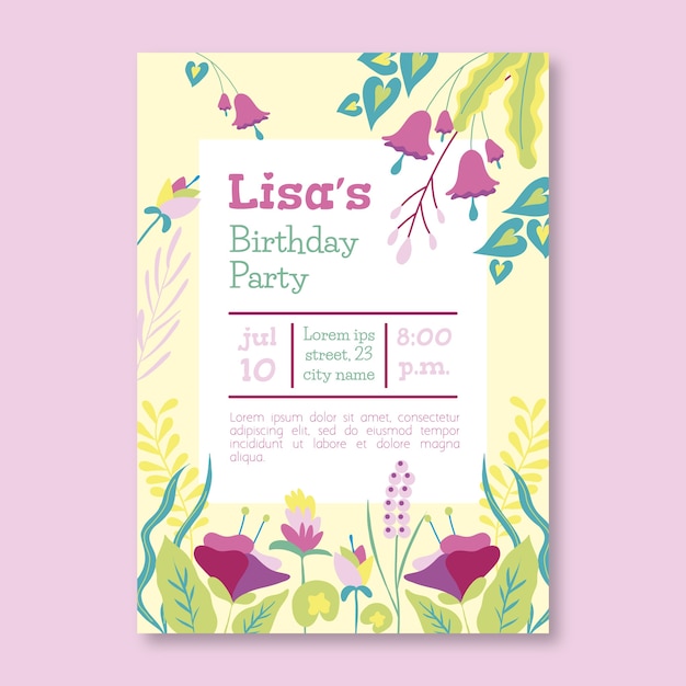 Free vector floral birthday card template theme