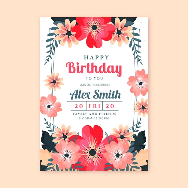 Free Flower details birthday card template to design