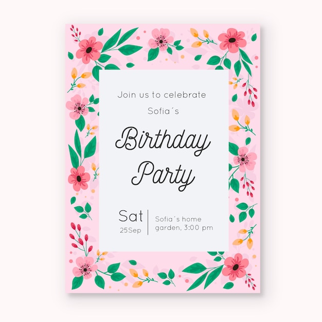 Floral birthday invitation card template theme