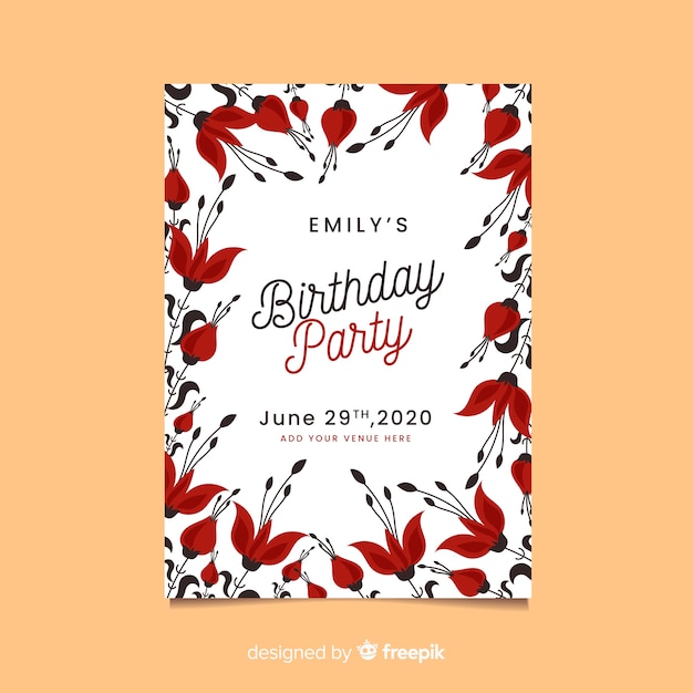 花の誕生日の招待状のデザイン