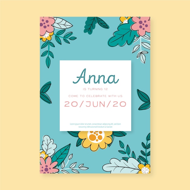 Floral birthday invitation template concept