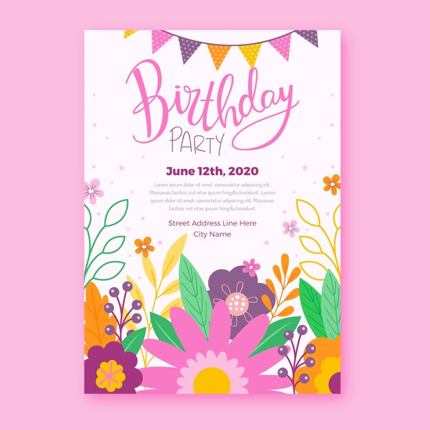 floral birthday invitation template design