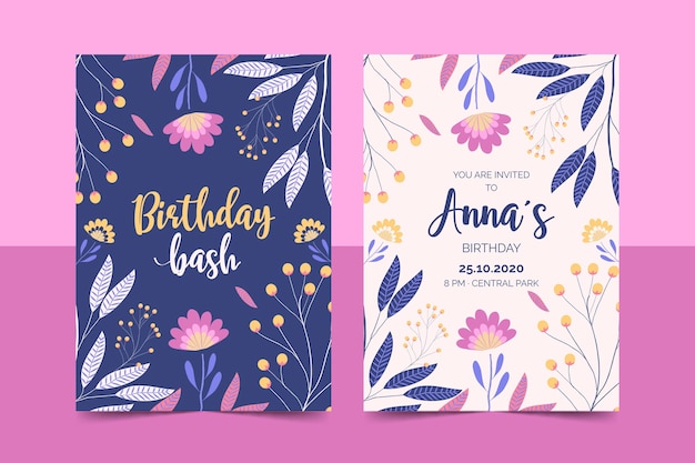 Floral birthday invitation template set