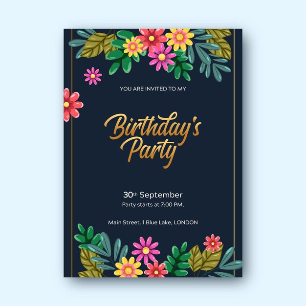 Floral birthday invitation template style