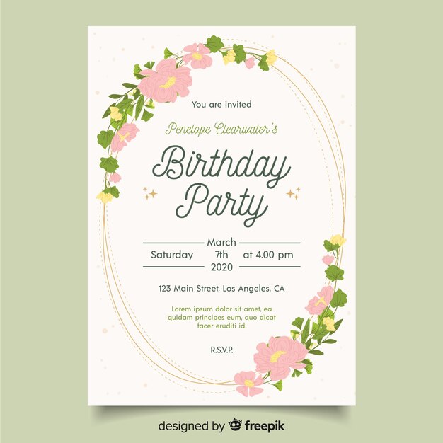 Floral birthday invitation template