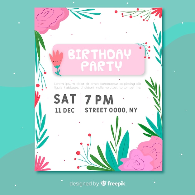 Floral birthday invitation template