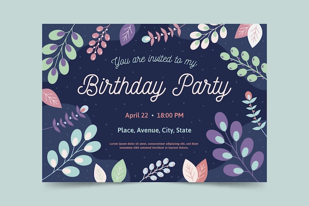 Free vector floral birthday invitation template