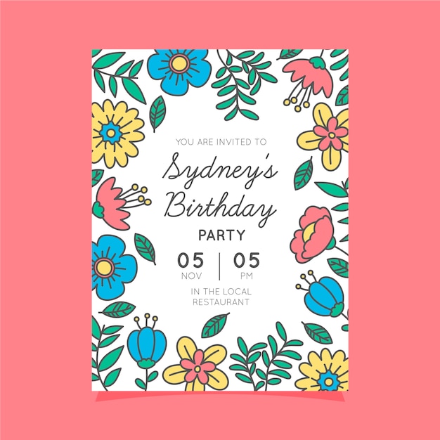 Free vector floral birthday invitation template