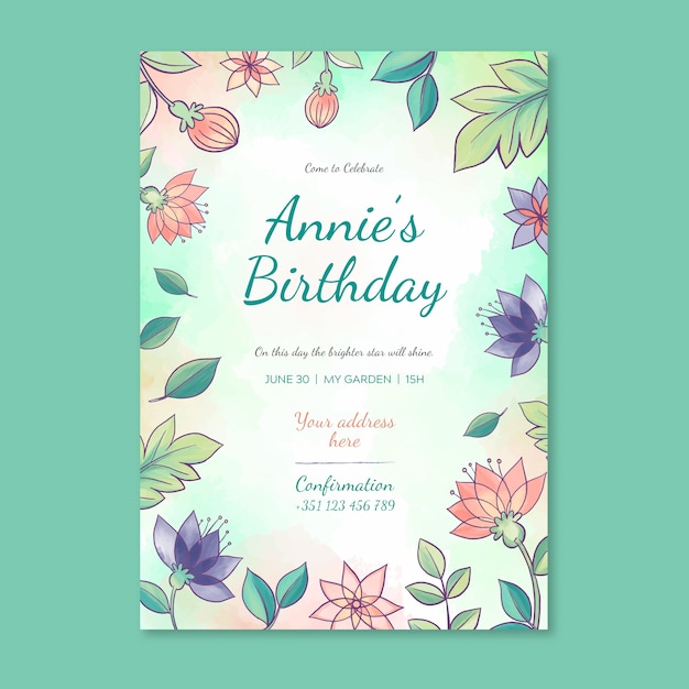 Free vector floral birthday invitation template