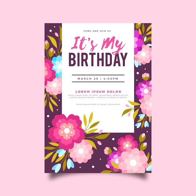 Floral birthday invitation template