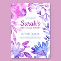 Free vector floral birthday invitation template