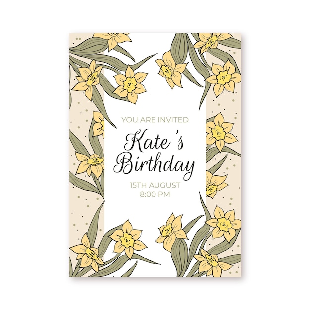 Бесплатное векторное изображение Цветочный шаблон приглашения на день рождения