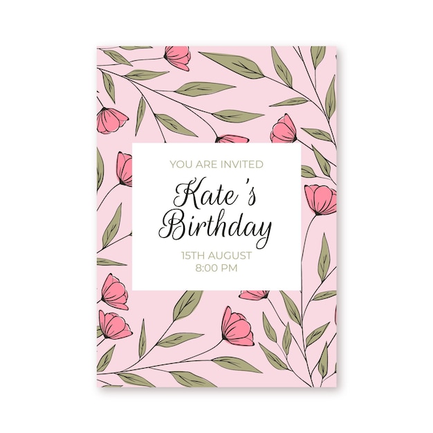 Floral birthday invitation template