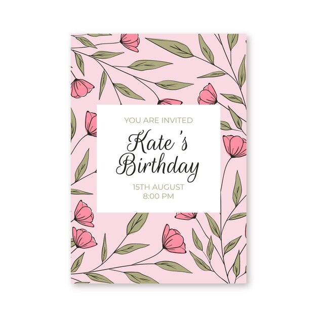 Floral birthday invitation template