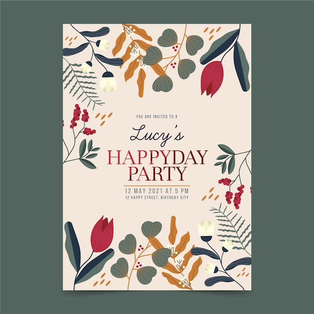 Free vector floral birthday invitation template