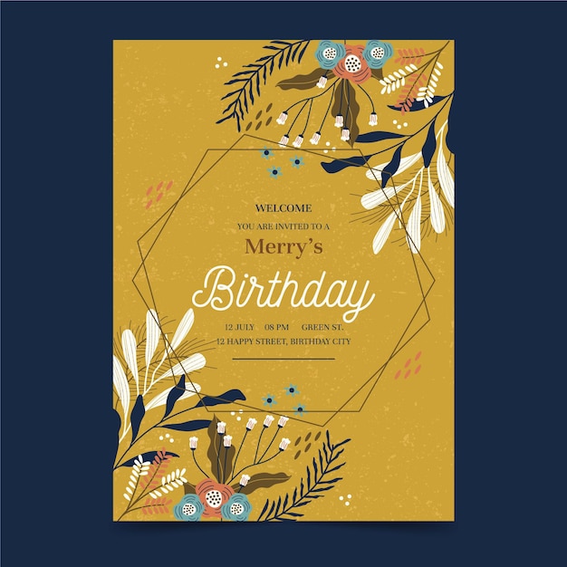 Free vector floral birthday invitation template