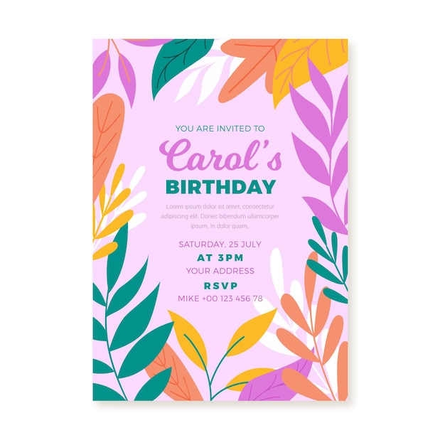 Free vector floral birthday invitation template
