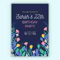 Free vector floral birthday invitation template