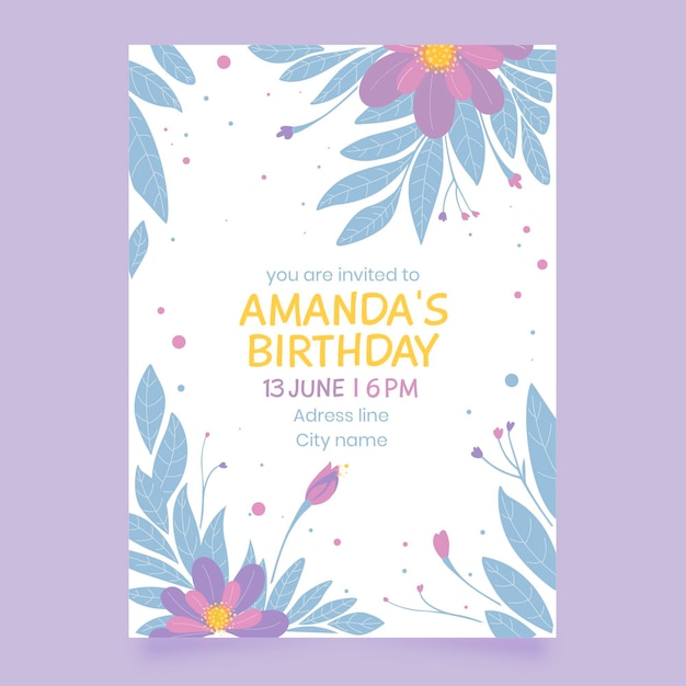 Free vector floral birthday invitation template