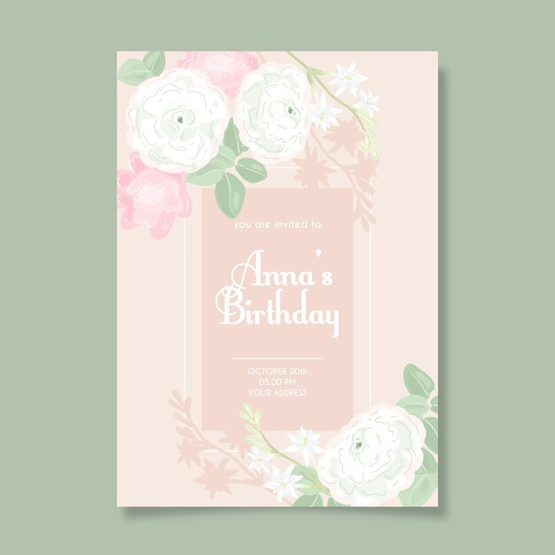 Floral birthday invitation template