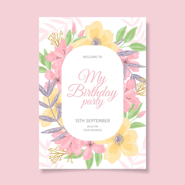 Цветочный шаблон приглашения на день рождения