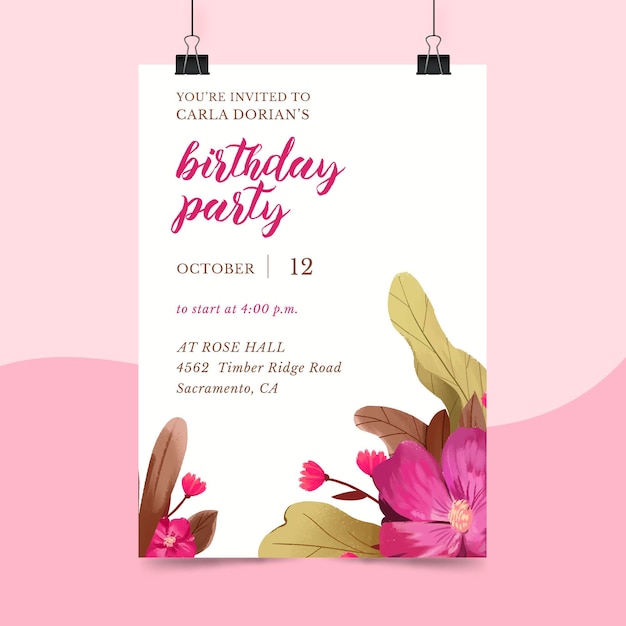 Floral birthday invitation template