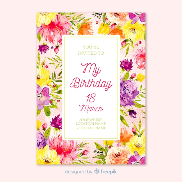 Free vector floral birthday invitation template