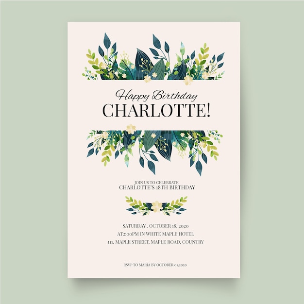 Free vector floral birthday invitation template