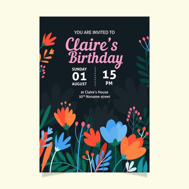 Free vector floral birthday invitation