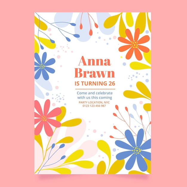 Floral birthday invite template