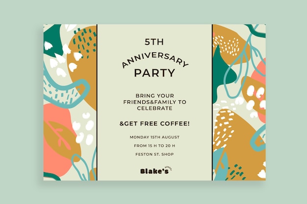 Free vector floral blake bakery anniversary invitation template