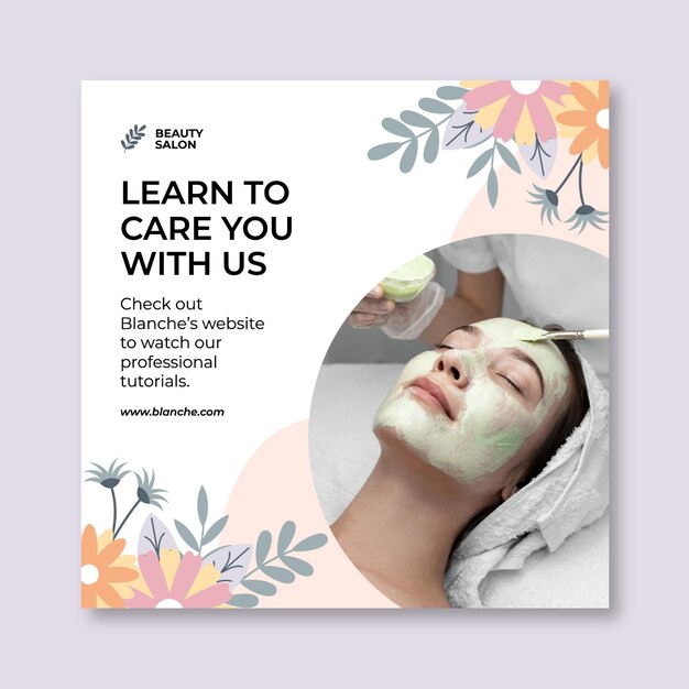 Floral blanche beauty salon social media post template