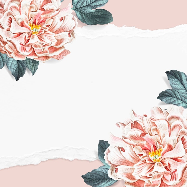 無料ベクター 花の空白の牡丹フレームソーシャル広告テンプレートベクトル