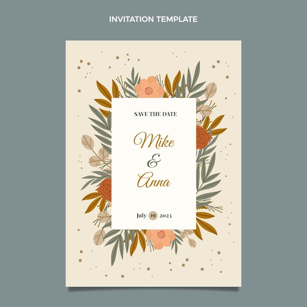 Free vector floral boho frame wedding invitation template