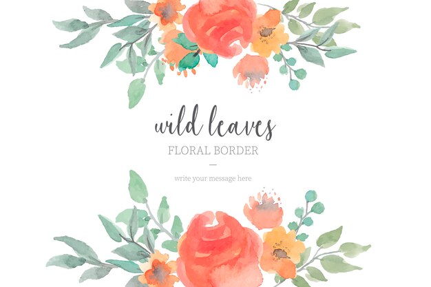 Floral Border with Watercolor Wild Leaves