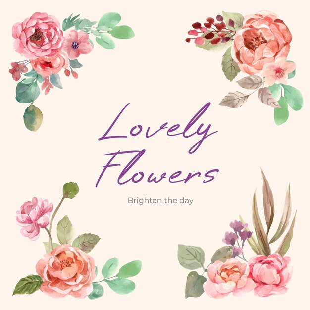 愛が咲くコンセプトデザイン水彩イラストと花の花束