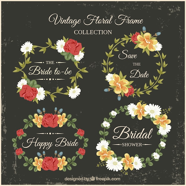 Floral bridal shower frames in vintage style
