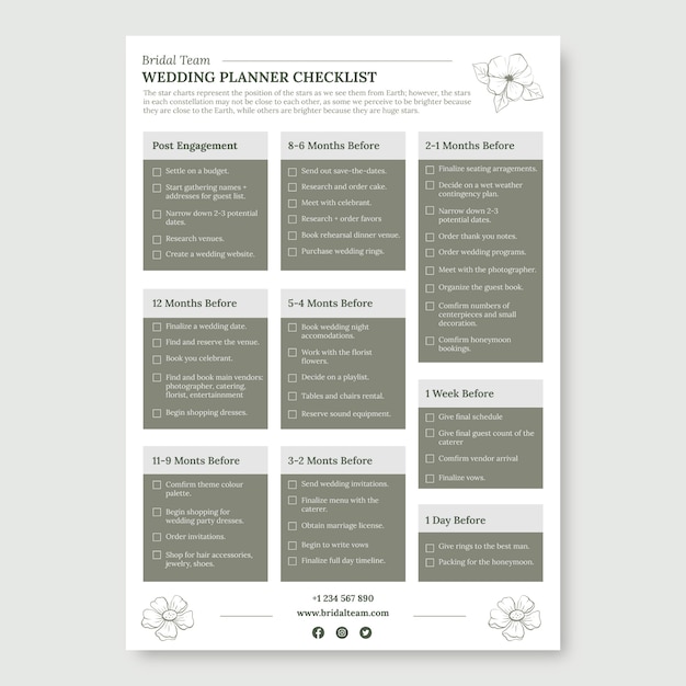 Floral bridal team wedding planner checklist