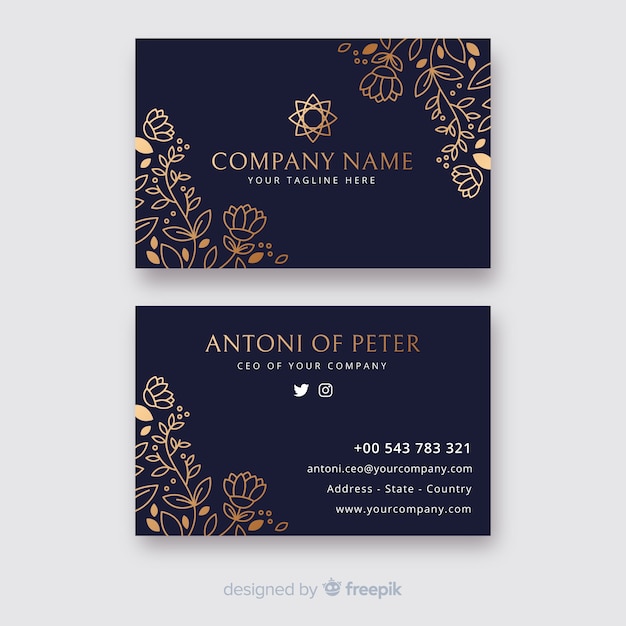 Floral business card template in golden style