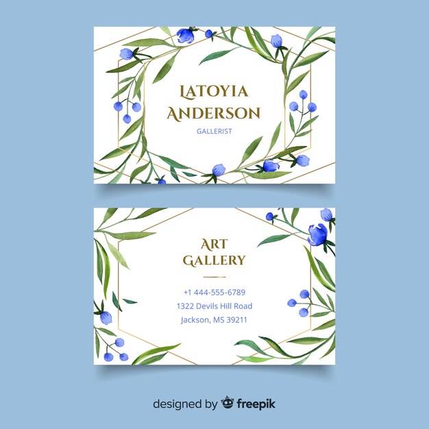 Floral business card with golden lines