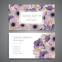 Floral business cards purple flowers