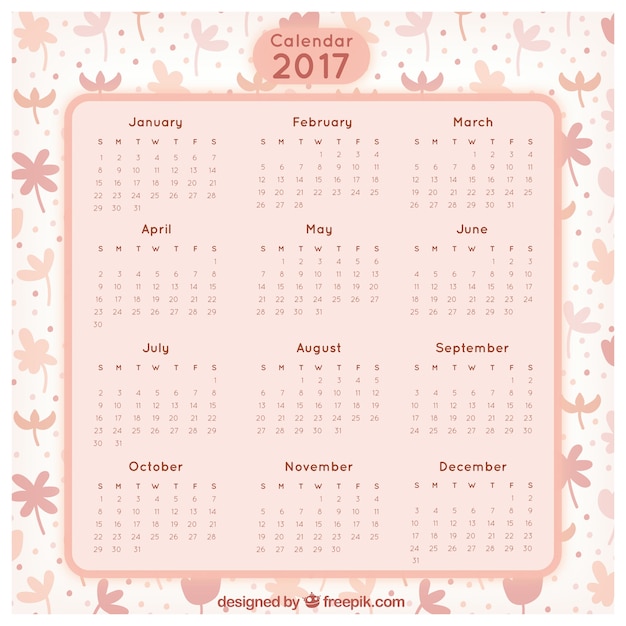 Vettore gratuito calendario floreale 2017 pastello di colore rosa,